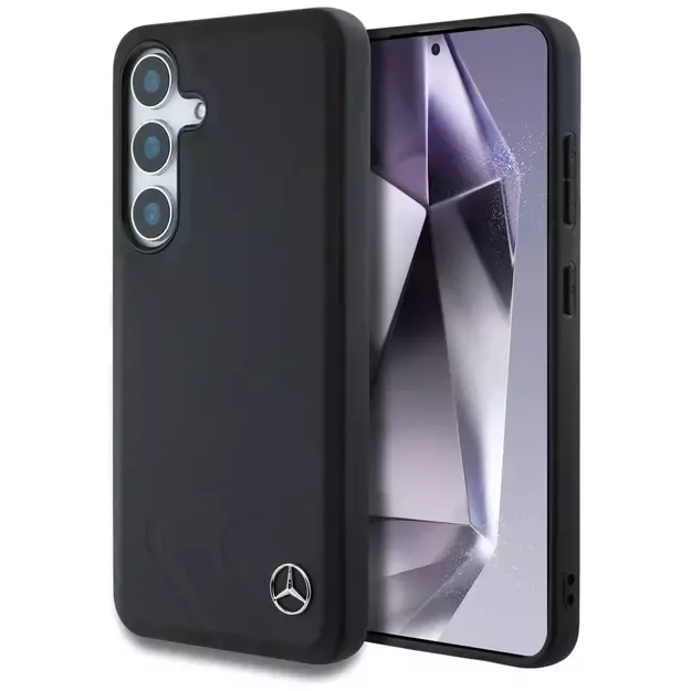 Mercedes Leather Horizontal Debossed Curves MagSafe Case for Samsung Galaxy S25 - Black