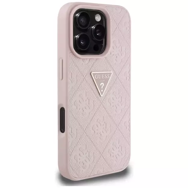 Guess Hot Stamp 4G Pattern Triangle Metal Logo iPhone 16 Pro Case - Pink 10