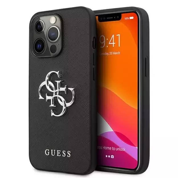 Guess Saffiano 4G Metal Logo case for iPhone 13 Pro / 13 6.1&quot  - black