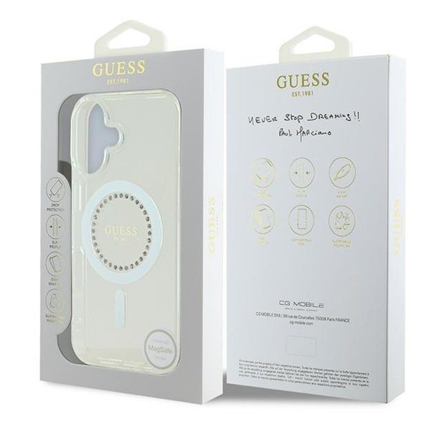 Guess IML Rhinestones MagSafe Case for iPhone 16 Plus - White 7