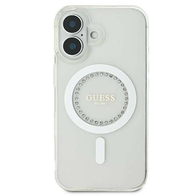 Guess IML Rhinestones MagSafe Case for iPhone 16 Plus - White 2