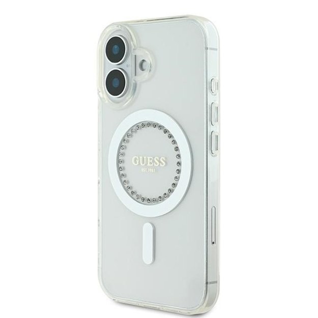 Guess IML Rhinestones MagSafe Case for iPhone 16 Plus - White 1