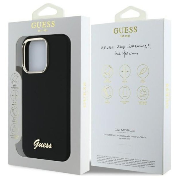 Guess Silicone Script Metal Logo &amp  Frame Case for iPhone 16 Pro - Black 7