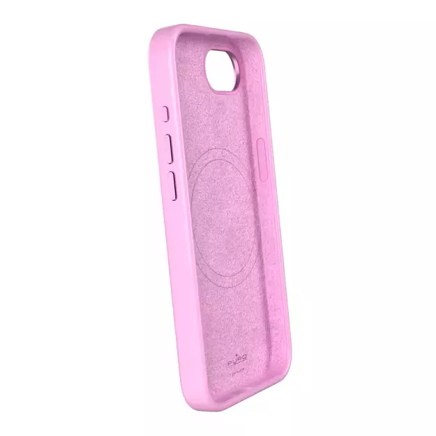 Puro Liquid Silicon Cover  ICON MAG PRO  with Magsafe, metal buttons and camera ring for iPhone 16E, pink 2