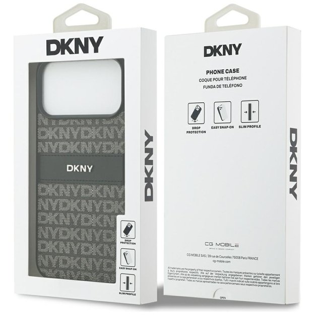 DKNY Repeat Texture Pattern with Tonal Stripe Case for iPhone 17 Pro Max - Black 7
