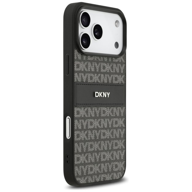 DKNY Repeat Texture Pattern with Tonal Stripe Case for iPhone 17 Pro Max - Black 3