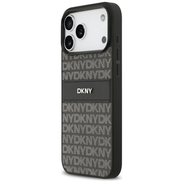DKNY Repeat Texture Pattern with Tonal Stripe Case for iPhone 17 Pro Max - Black 1