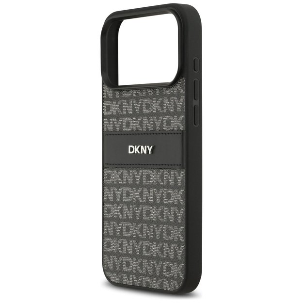 DKNY Repeat Texture Pattern with Tonal Stripe Case for iPhone 17 Pro Max - Black 5