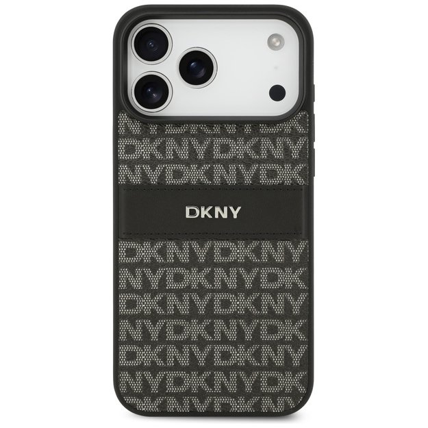 DKNY Repeat Texture Pattern with Tonal Stripe Case for iPhone 17 Pro Max - Black 2
