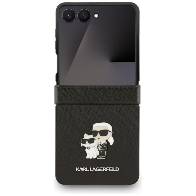 Karl Lagerfeld Saffiano Karl&amp Choupette Pin Case for Samsung Galaxy Z Flip 7 - Black 1
