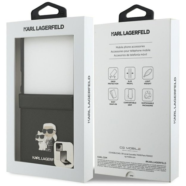 Karl Lagerfeld Saffiano Karl&amp Choupette Pin Case for Samsung Galaxy Z Flip 7 - Black 7