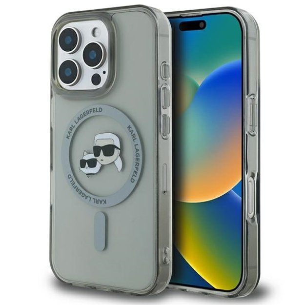 Karl Lagerfeld IML Metal Karl&amp Choupette Head MagSafe Case for iPhone 16 Pro Max - Black