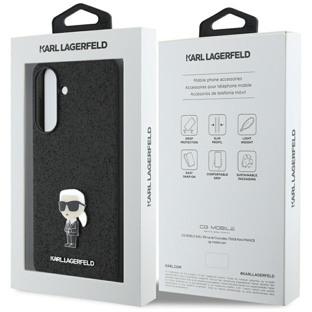 Karl Lagerfeld Fixed Glitter Ikonik Logo Metal Pin Case for Samsung Galaxy A56 - Black 6
