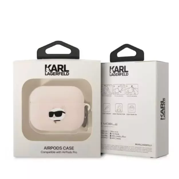 Karl Lagerfeld KLAPRUNCHP AirPods Pro cover pink/pink Silicone Choupette Head 3D 2