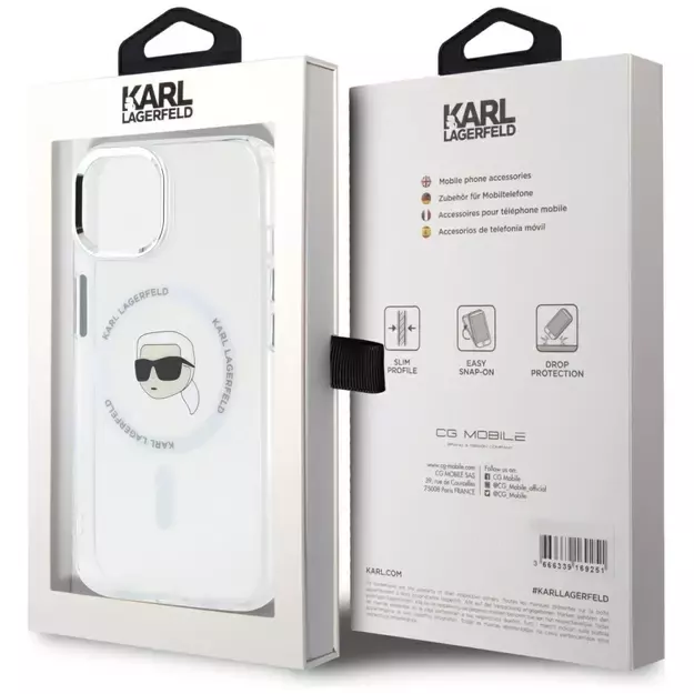 Karl Lagerfeld IML Metal Karl Head MagSafe Case for iPhone 15 Plus White 14
