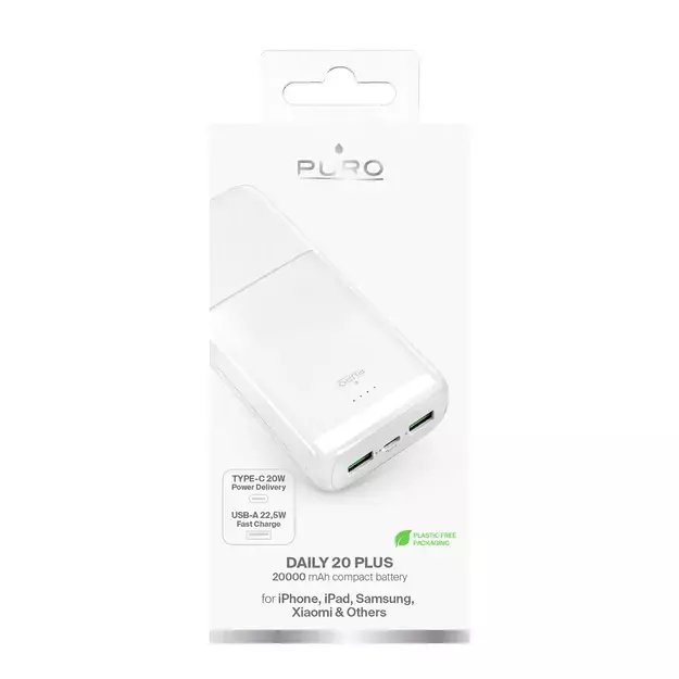 Powerbank Puro DAILY 20 PLUS 20000mAh 2x USB-A / 1x USB-C 22.5W PD AFC - white 2