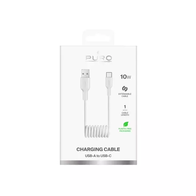 Puro 10W USB-A - USB-C Spiral Cable 1m - White 1