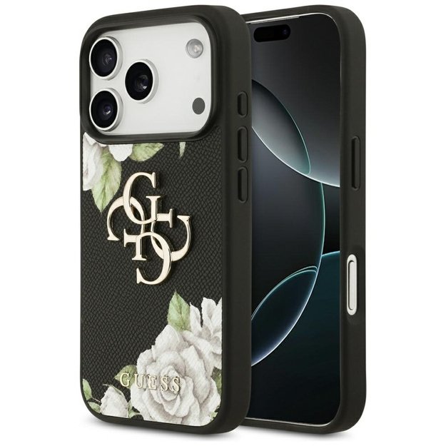 Guess Grained Roses &amp  Big 4G Logo iPhone 17 Pro Case - Black