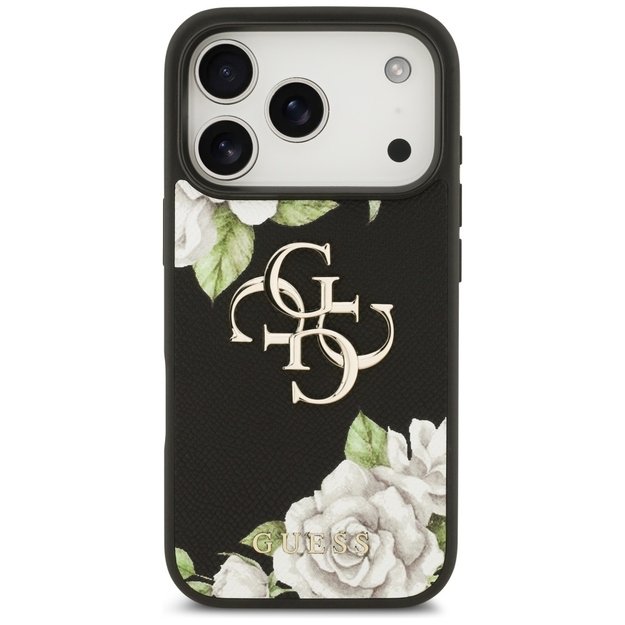 Guess Grained Roses &amp  Big 4G Logo iPhone 17 Pro Case - Black 2