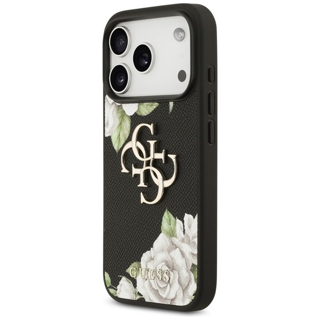 Guess Grained Roses &amp  Big 4G Logo iPhone 17 Pro Case - Black 1