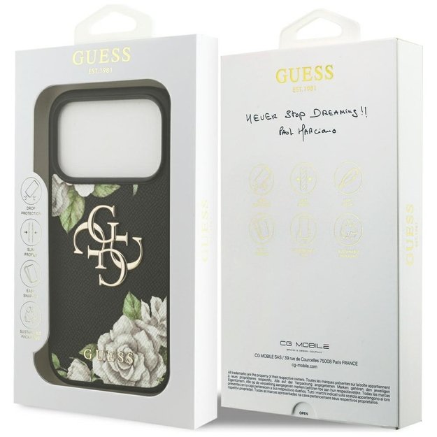Guess Grained Roses &amp  Big 4G Logo iPhone 17 Pro Case - Black 7