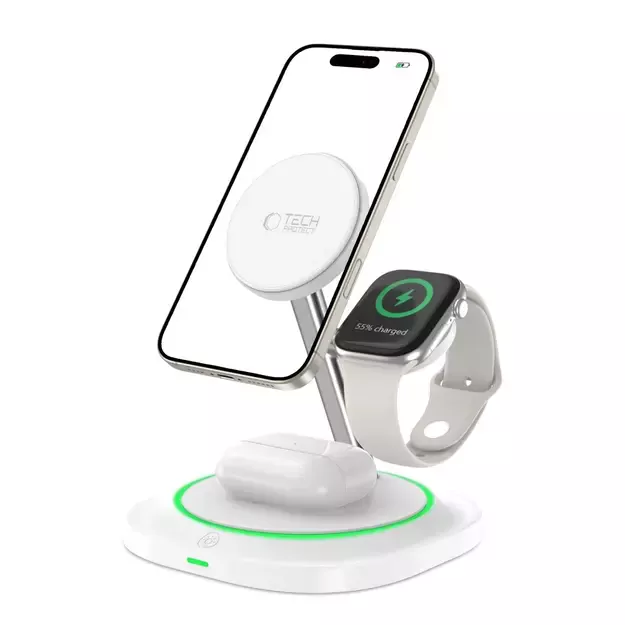 Tech-Protect QI15W-A46 3in1 Magnetic MagSafe Inductive Charger - White 1