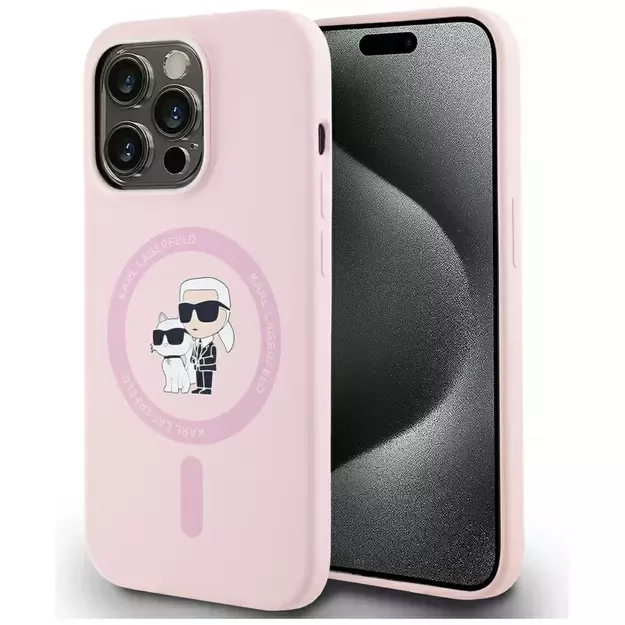 Karl Lagerfeld Silicone Karl&amp Choupette MagSafe iPhone 14 Pro Case - Pink