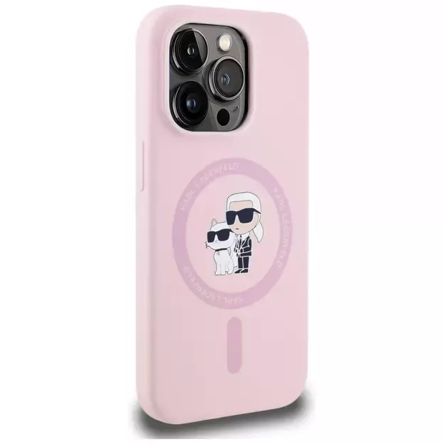 Karl Lagerfeld Silicone Karl&amp Choupette MagSafe iPhone 14 Pro Case - Pink 3