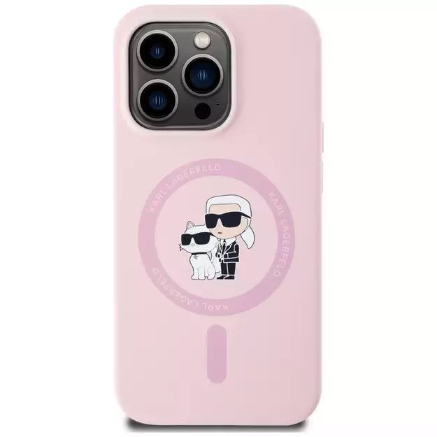 Karl Lagerfeld Silicone Karl&amp Choupette MagSafe iPhone 14 Pro Case - Pink 2