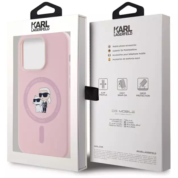 Karl Lagerfeld Silicone Karl&amp Choupette MagSafe iPhone 14 Pro Case - Pink 6