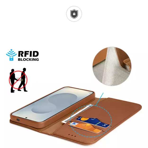 Dux Ducis Hivo Samsung Galaxy S25 Edge Case with Flip and RFID Protection - Brown 2