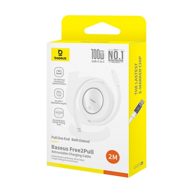 Baseus Free2Pull Mini 100W Retractable USB-C Cable - USB-C 2m - White 9