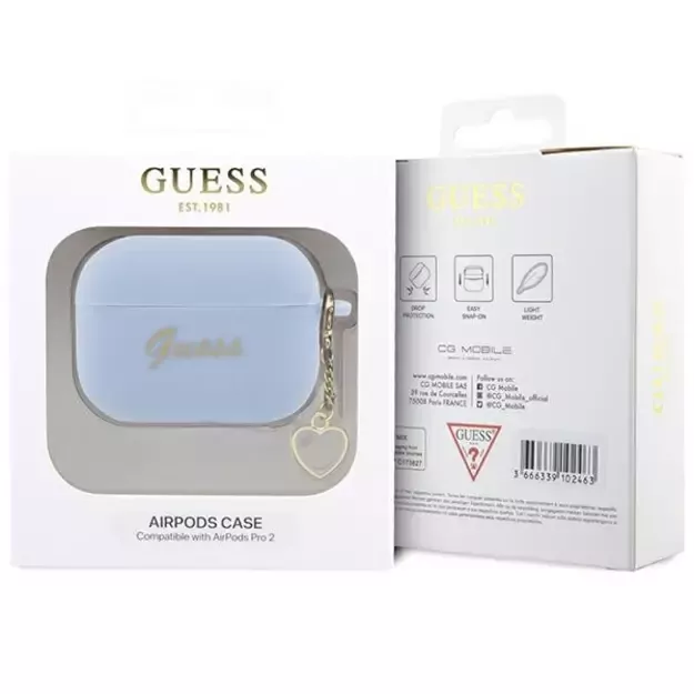 Guess GUAP2LSCHSB AirPods Pro 2 cover blue/blue Silicone Charm Heart Collection 3