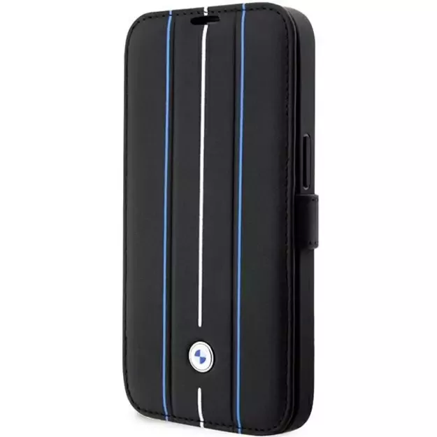Case BMW BMBKP14L22RVSK iPhone 14 Pro 6.1&quot  black/black bookcase Leather Stamp Blue Lines