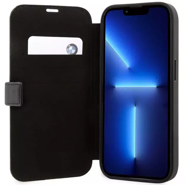 Case BMW BMBKP14L22RVSK iPhone 14 Pro 6.1&quot  black/black bookcase Leather Stamp Blue Lines 11