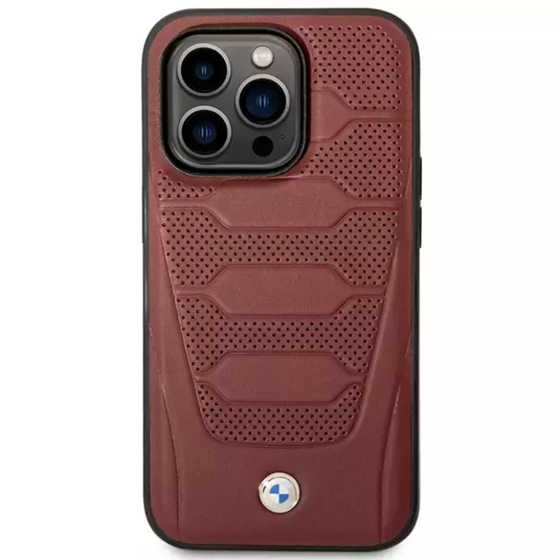 Case BMW BMHMP14L22RPSR iPhone 14 Pro 6.1&quot  Burgundy/burgundy Leather Seats Pattern MagSafe 2