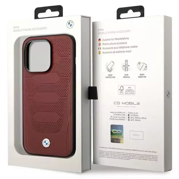 Case BMW BMHMP14L22RPSR iPhone 14 Pro 6.1&quot  Burgundy/burgundy Leather Seats Pattern MagSafe 7