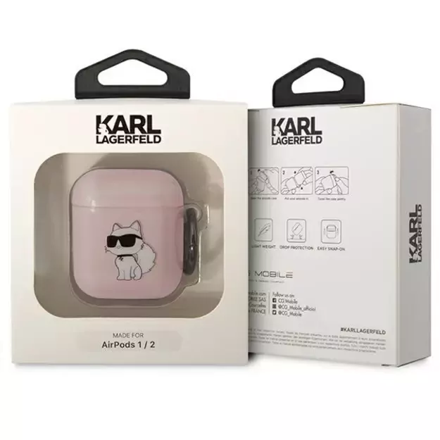 Karl Lagerfeld KLA2HNCHTCP Airpods 1/2 cover pink/pink Ikonik Choupette 2