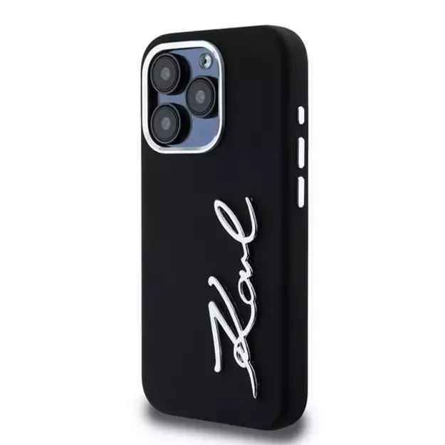 Karl Lagerfeld Silicone Metal Script Logo iPhone 15 Pro Max Case - Black 8