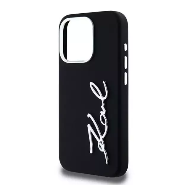 Karl Lagerfeld Silicone Metal Script Logo iPhone 15 Pro Max Case - Black 12