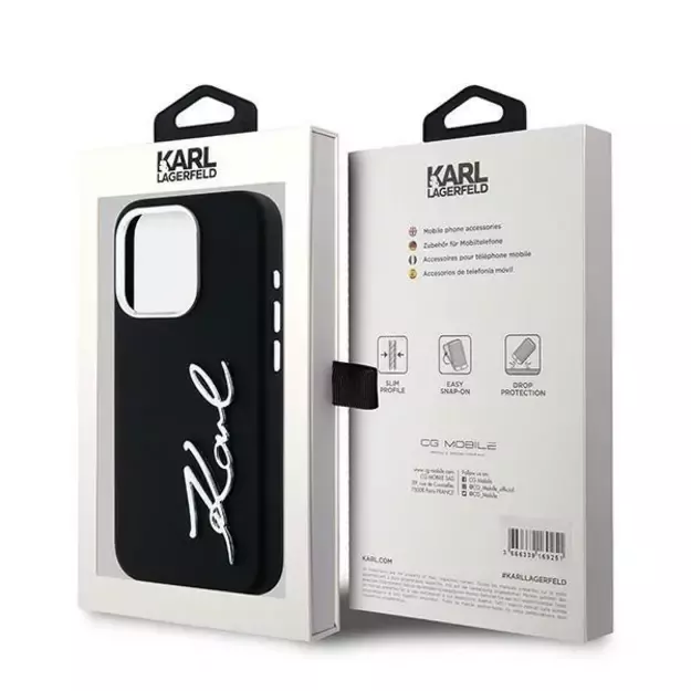 Karl Lagerfeld Silicone Metal Script Logo iPhone 15 Pro Max Case - Black 14
