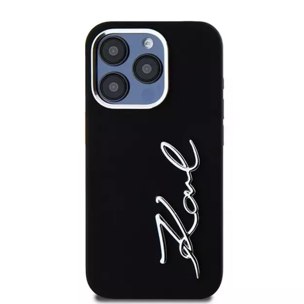 Karl Lagerfeld Silicone Metal Script Logo iPhone 15 Pro Max Case - Black 9