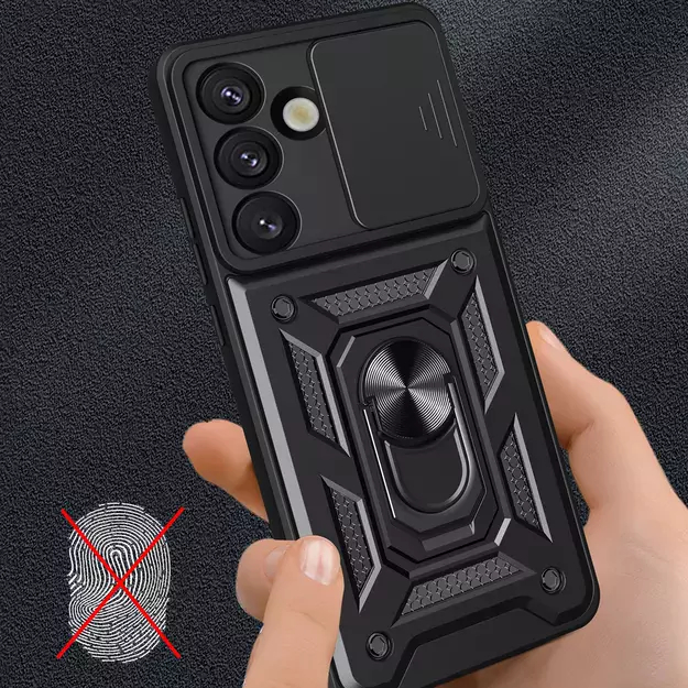 Hybrid Armor Camshield Case with Stand and Camera Cover for Samsung Galaxy M06 5G / F06 5G - Black 3