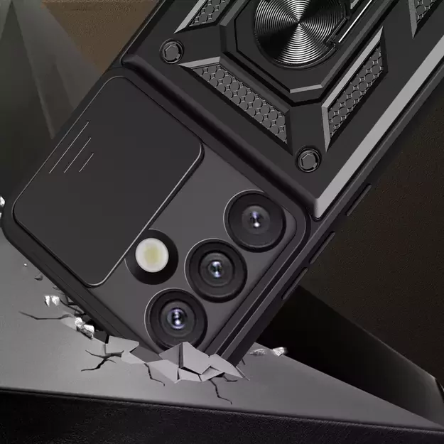 Hybrid Armor Camshield Case with Stand and Camera Cover for Samsung Galaxy M06 5G / F06 5G - Black 1