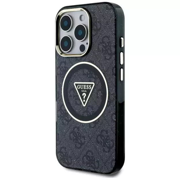 Guess IML Metal Glitter 4G Circle Triangle MagSafe Case for iPhone 16 Pro Max - Black 1