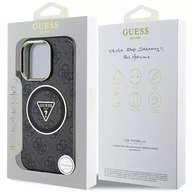 Guess IML Metal Glitter 4G Circle Triangle MagSafe Case for iPhone 16 Pro Max - Black 7
