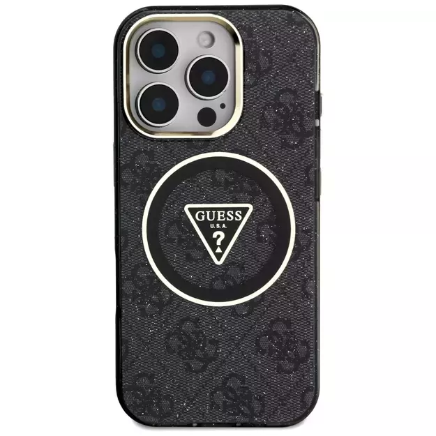Guess IML Metal Glitter 4G Circle Triangle MagSafe Case for iPhone 16 Pro Max - Black 2