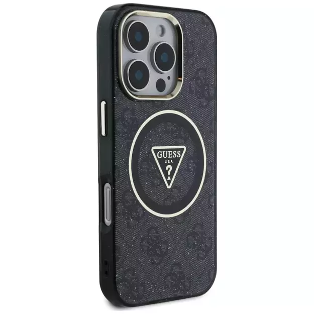 Guess IML Metal Glitter 4G Circle Triangle MagSafe Case for iPhone 16 Pro Max - Black 3