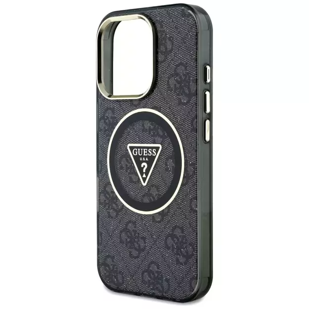 Guess IML Metal Glitter 4G Circle Triangle MagSafe Case for iPhone 16 Pro Max - Black 5