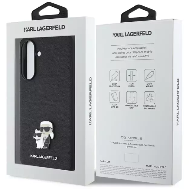 Karl Lagerfeld Saffiano Case w/ K&amp C Metal Logo for Samsung Galaxy A56 - Black 6